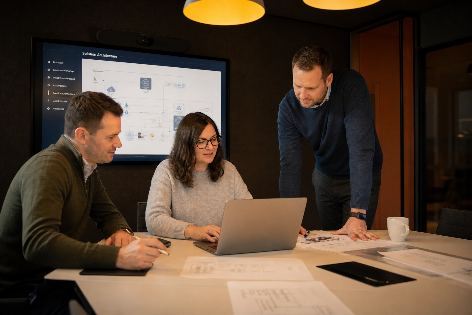 STOCKSNAP LTD technology consultants reviewing project architecture in a focused working session